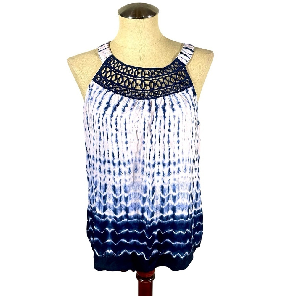 Est. 1946 Women's Blue and White Sleeveless Top Size Large